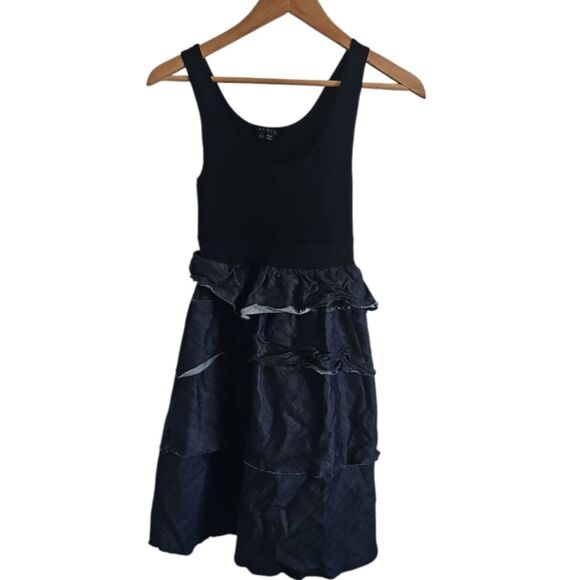 Theory Calentha Greece Ruffle Tiered Mini Dress Sz S Little Black Dress Stretch - Picture 1 of 16